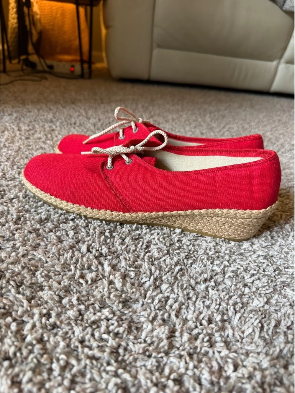 Beacon Red Canvas Espadrille Wedge Shoes with Rope Sole